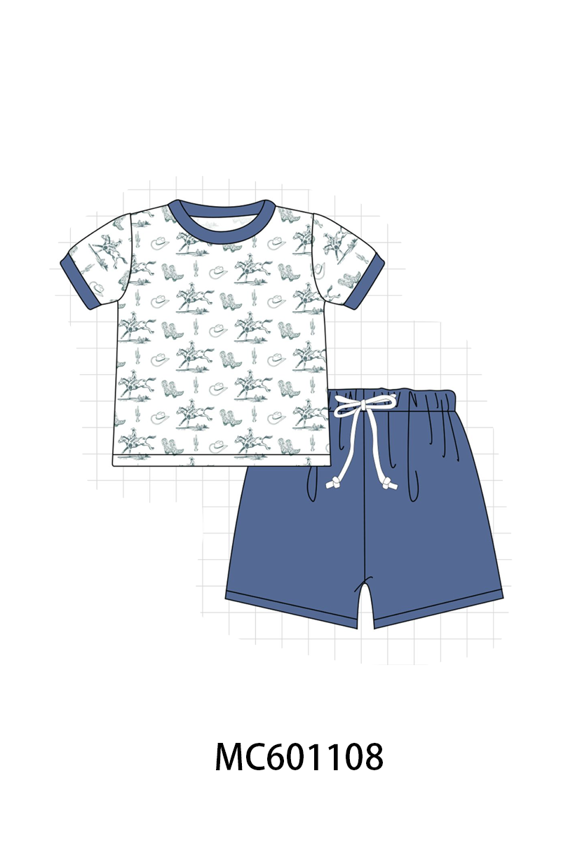 PO79 Pink&blue western cowboy print ruffle collection