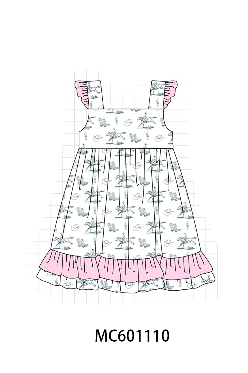 PO79 Pink&blue western cowboy print ruffle collection