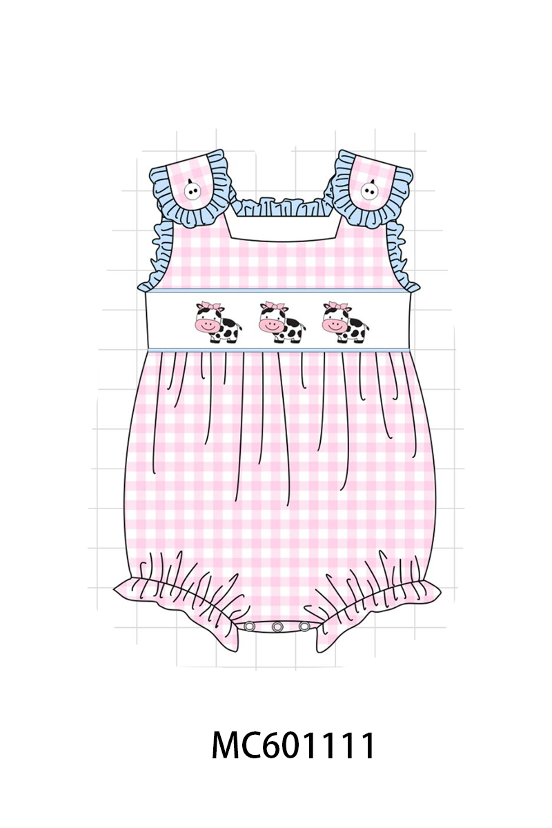 PO79 Pink&blue cow embroidery gingham collection