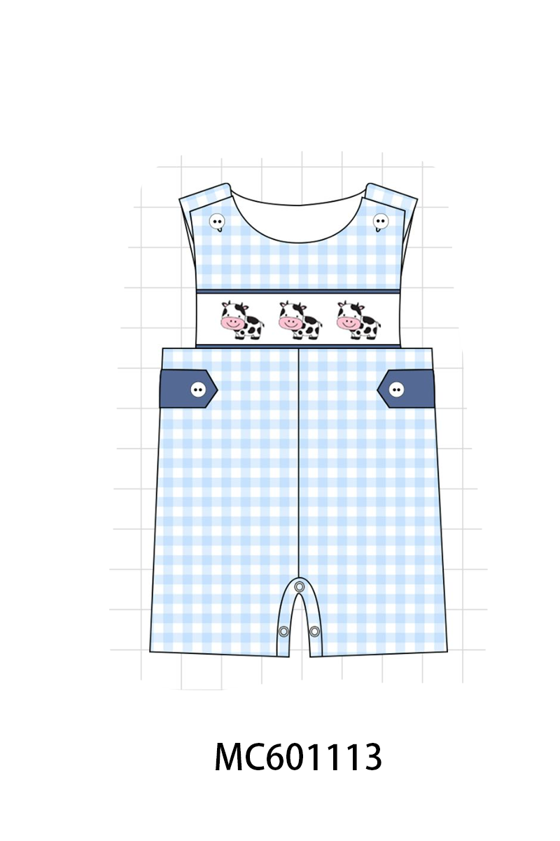 PO79 Pink&blue cow embroidery gingham collection