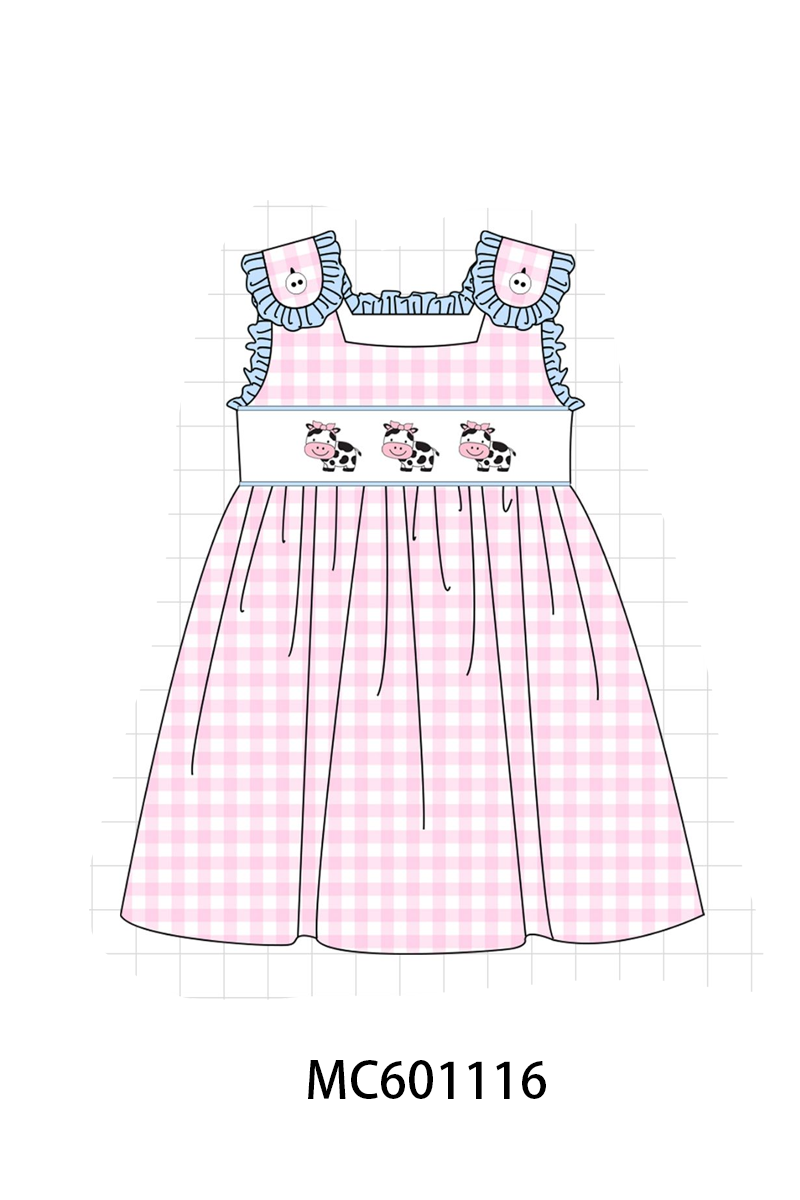PO79 Pink&blue cow embroidery gingham collection