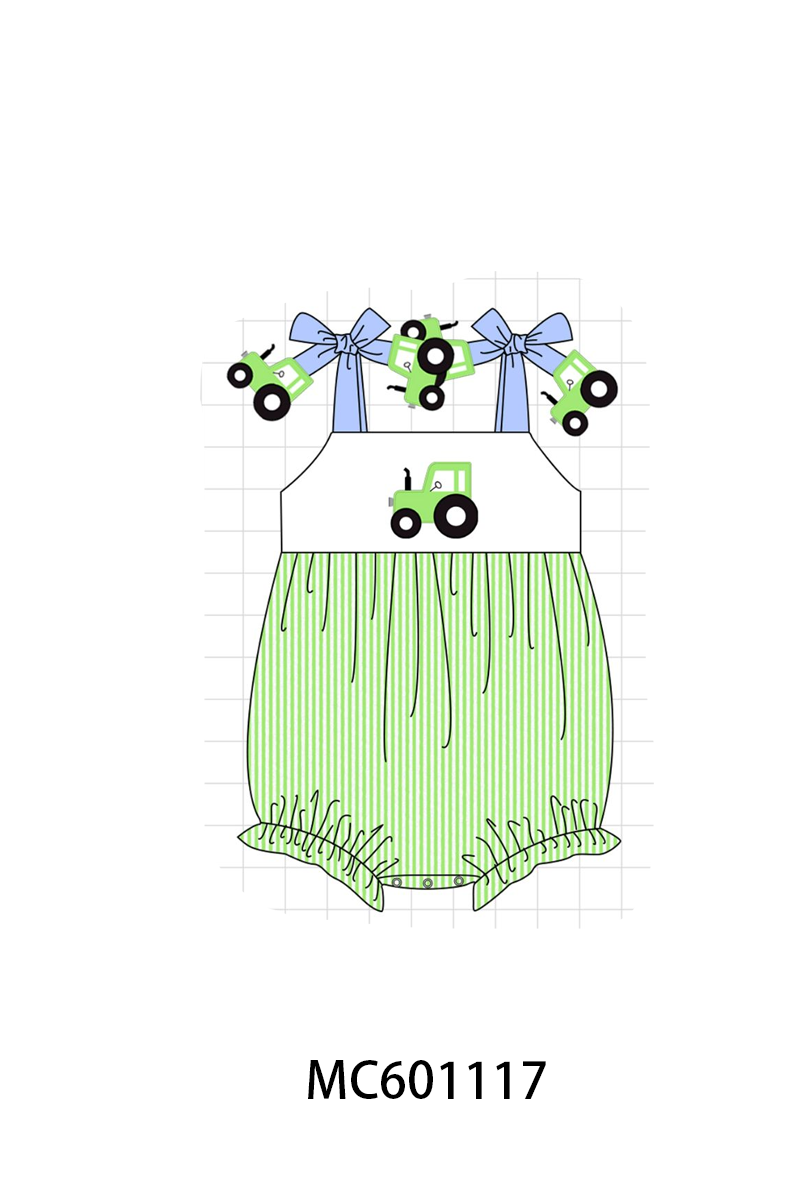 PO79 Blue tractor applique ruffle stripe collection