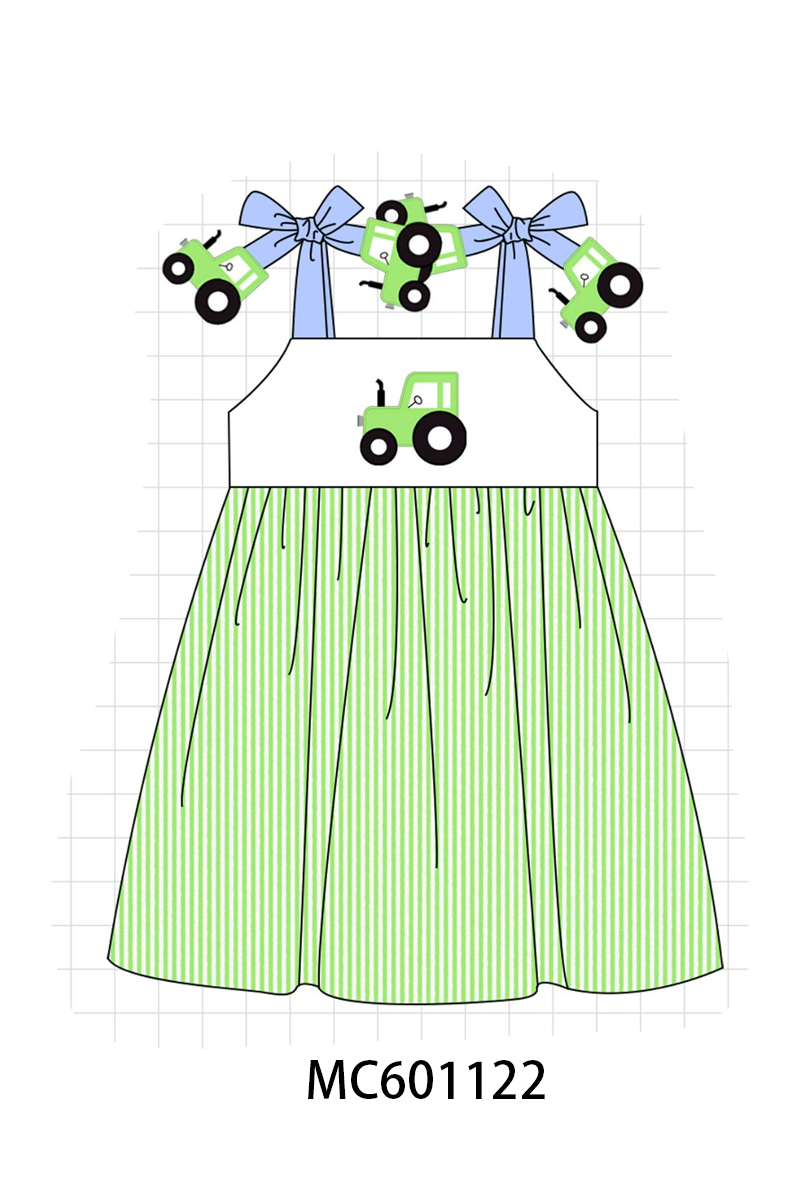 PO79 Blue tractor applique ruffle stripe collection