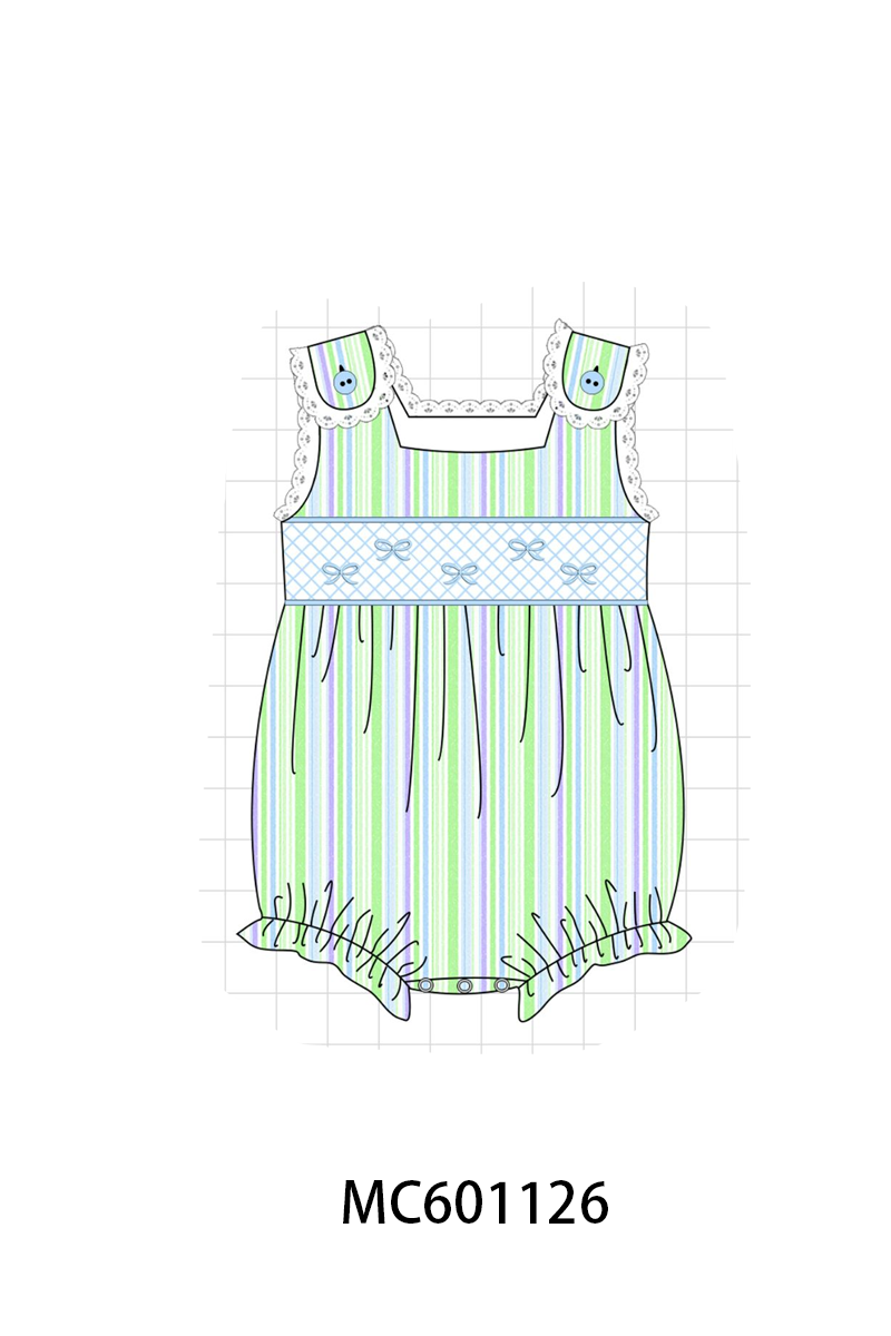 PO79 Green stripe bow smocked seersucker collection