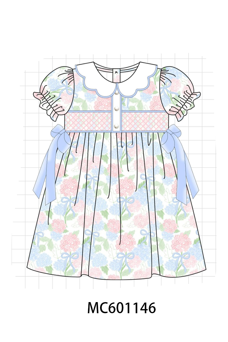 PO79 Blue floral ruffle smocked pearl collection