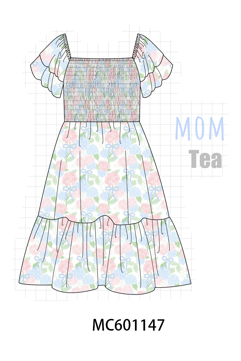 PO79 Blue floral ruffle smocked pearl collection