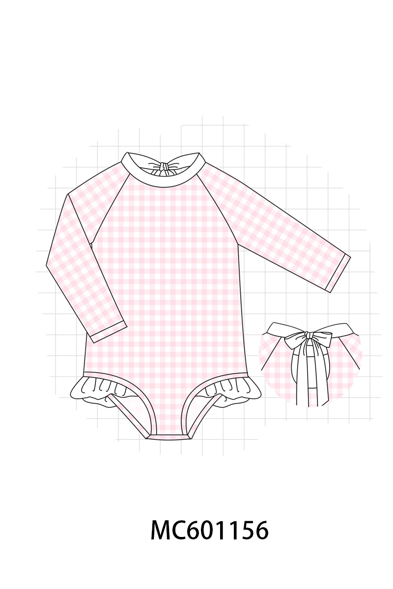 PO79 Pink&blue gingham ruffle swimsuit collection