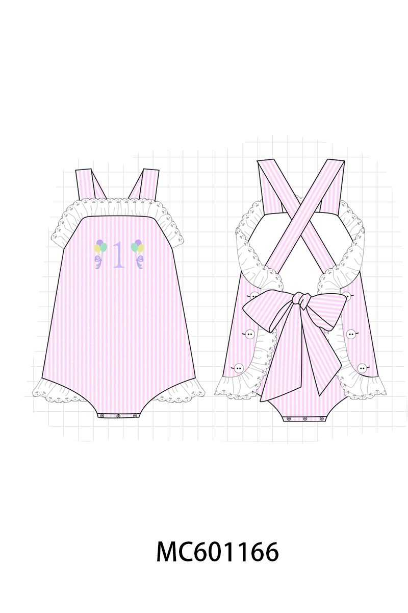 PO79 Pink&blue first birthday balloon seersucker stripe collection