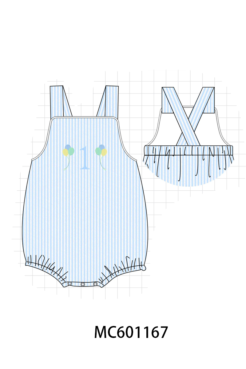 PO79 Pink&blue first birthday balloon seersucker stripe collection