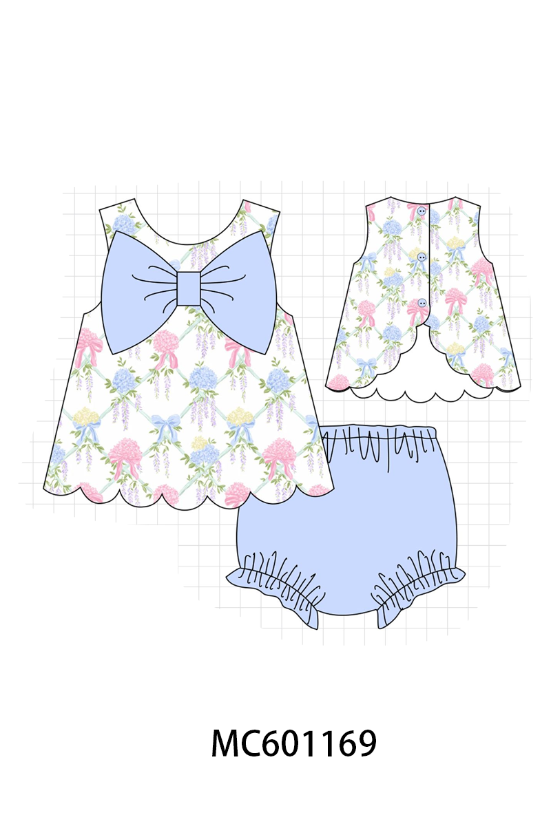 PO79 Blue floral bow ruffle woven collection