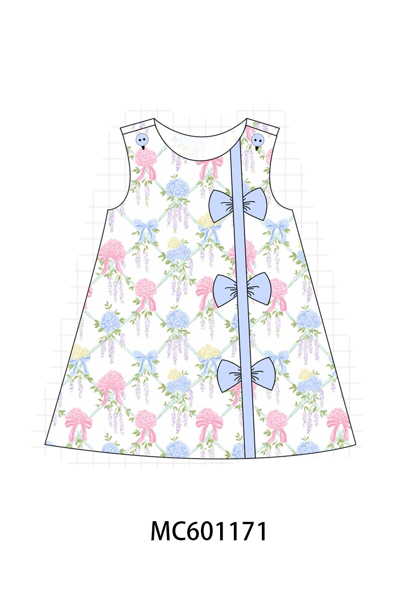PO79 Blue floral bow ruffle woven collection