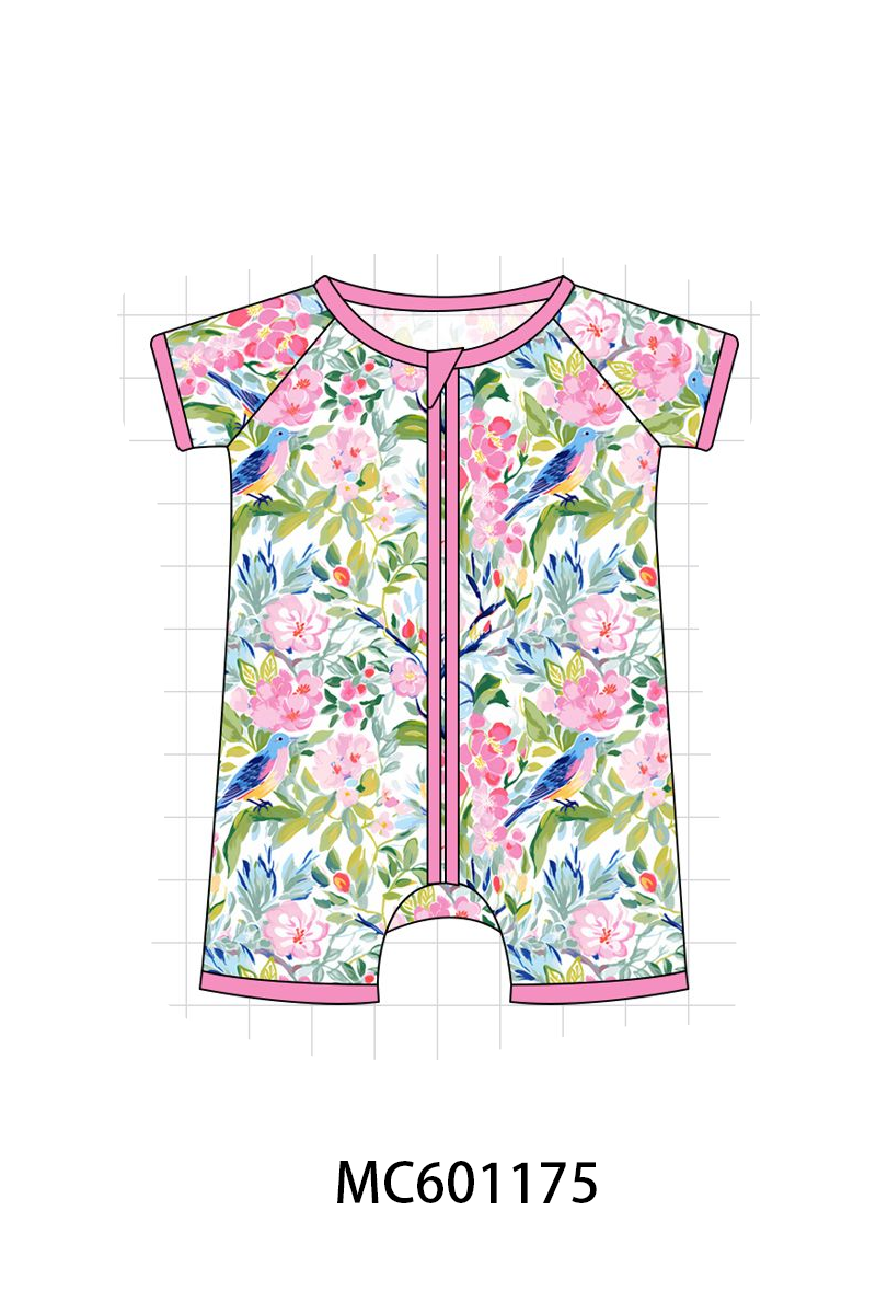 PO79 Pink floral birds print bamboo collection