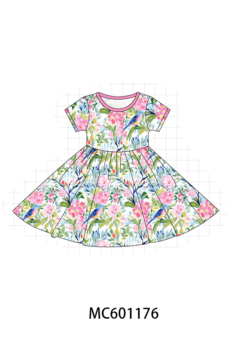 PO79 Pink floral birds print bamboo collection