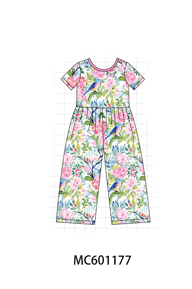 PO79 Pink floral birds print bamboo collection