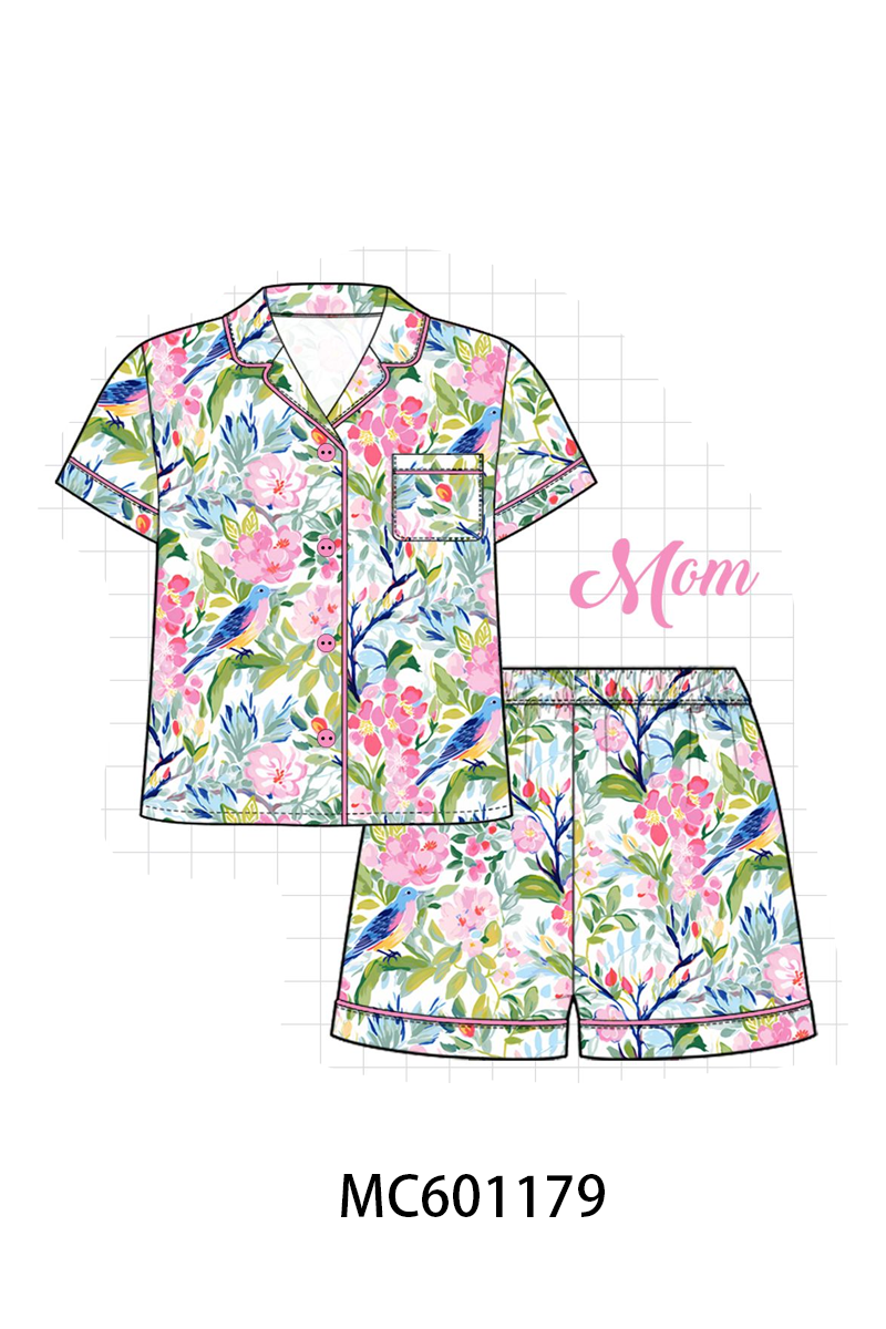 PO79 Pink floral birds print bamboo collection