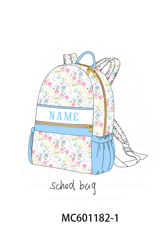 PO79 Blue monogram embroidery floral print backpack