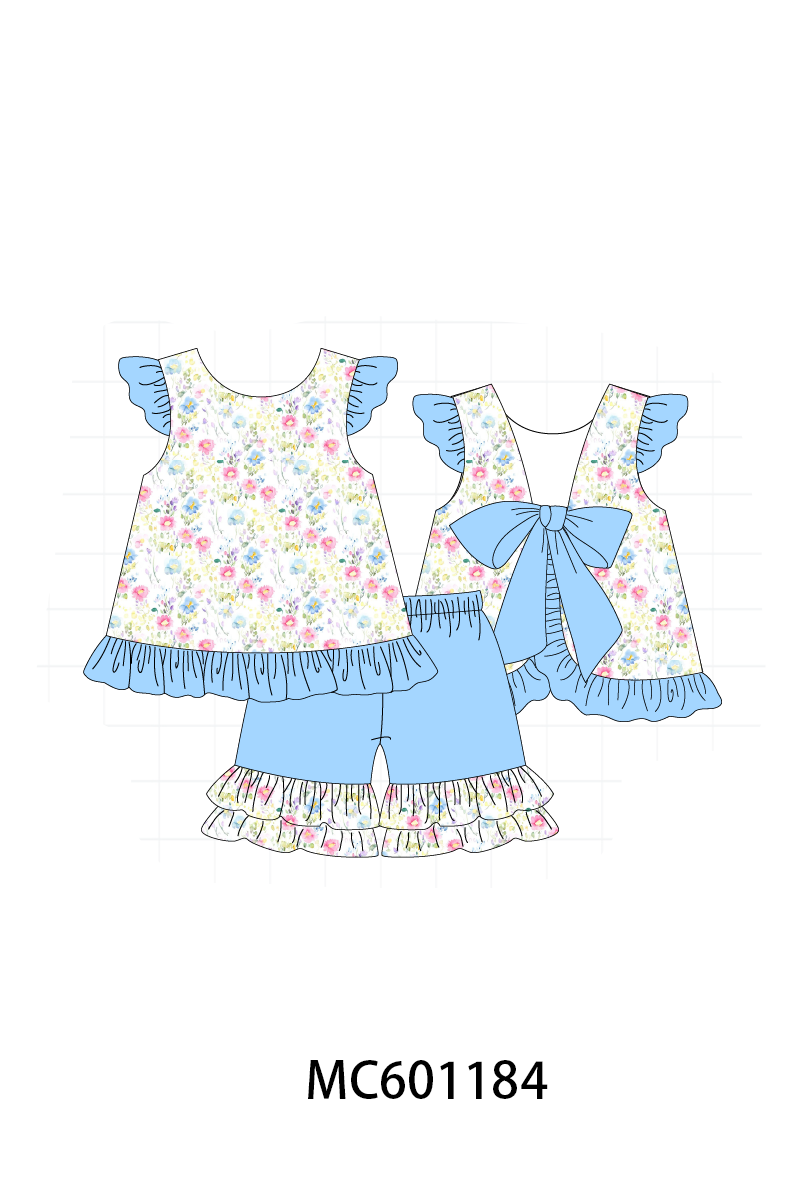 PO79 Blue floral print ruffle collection