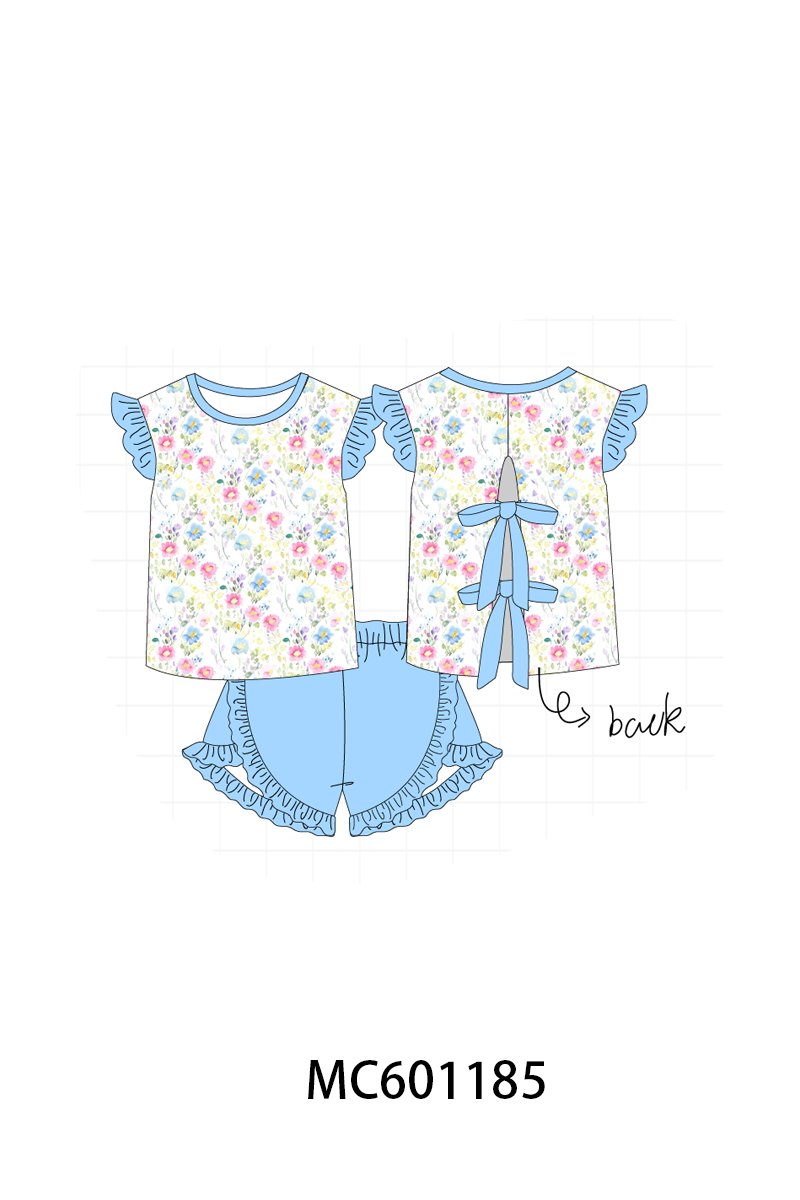 PO79 Blue floral print ruffle collection