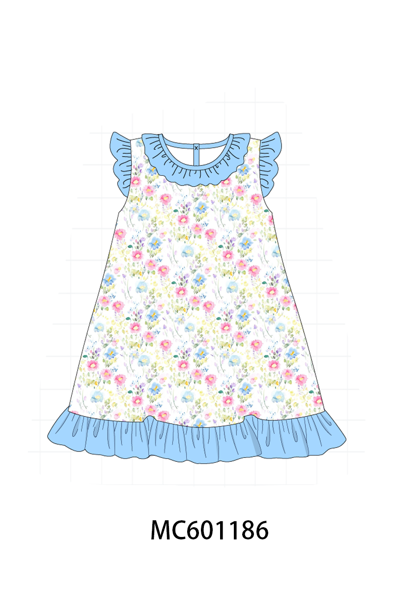 PO79 Blue floral print ruffle collection