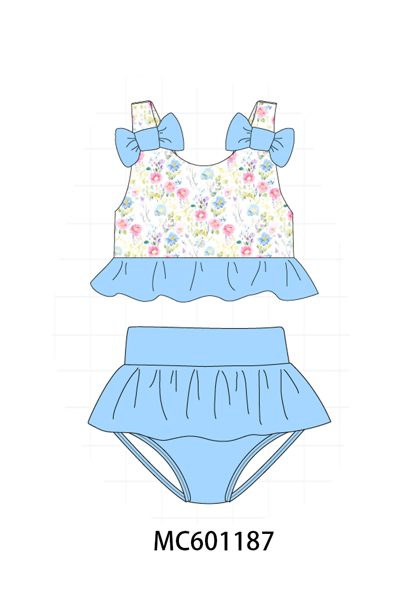 PO79 Blue floral print ruffle collection