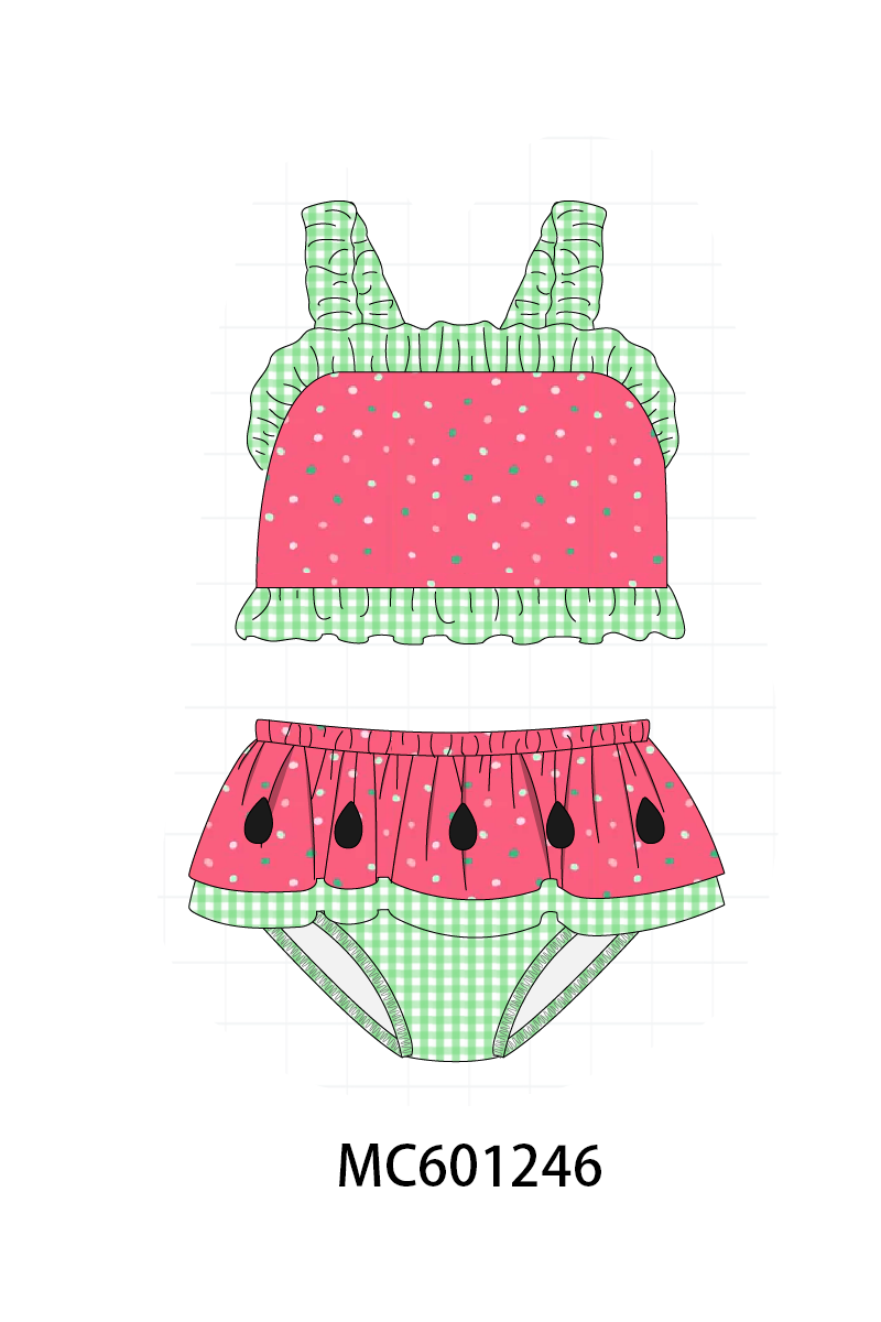 PO79 Green&red watermelon gingham swimsuit collection