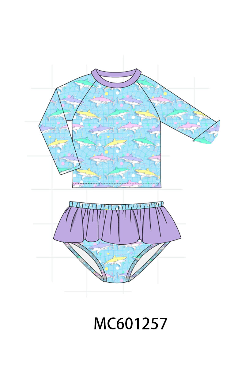 PO79 Blue shark ruffle swimsuit collection