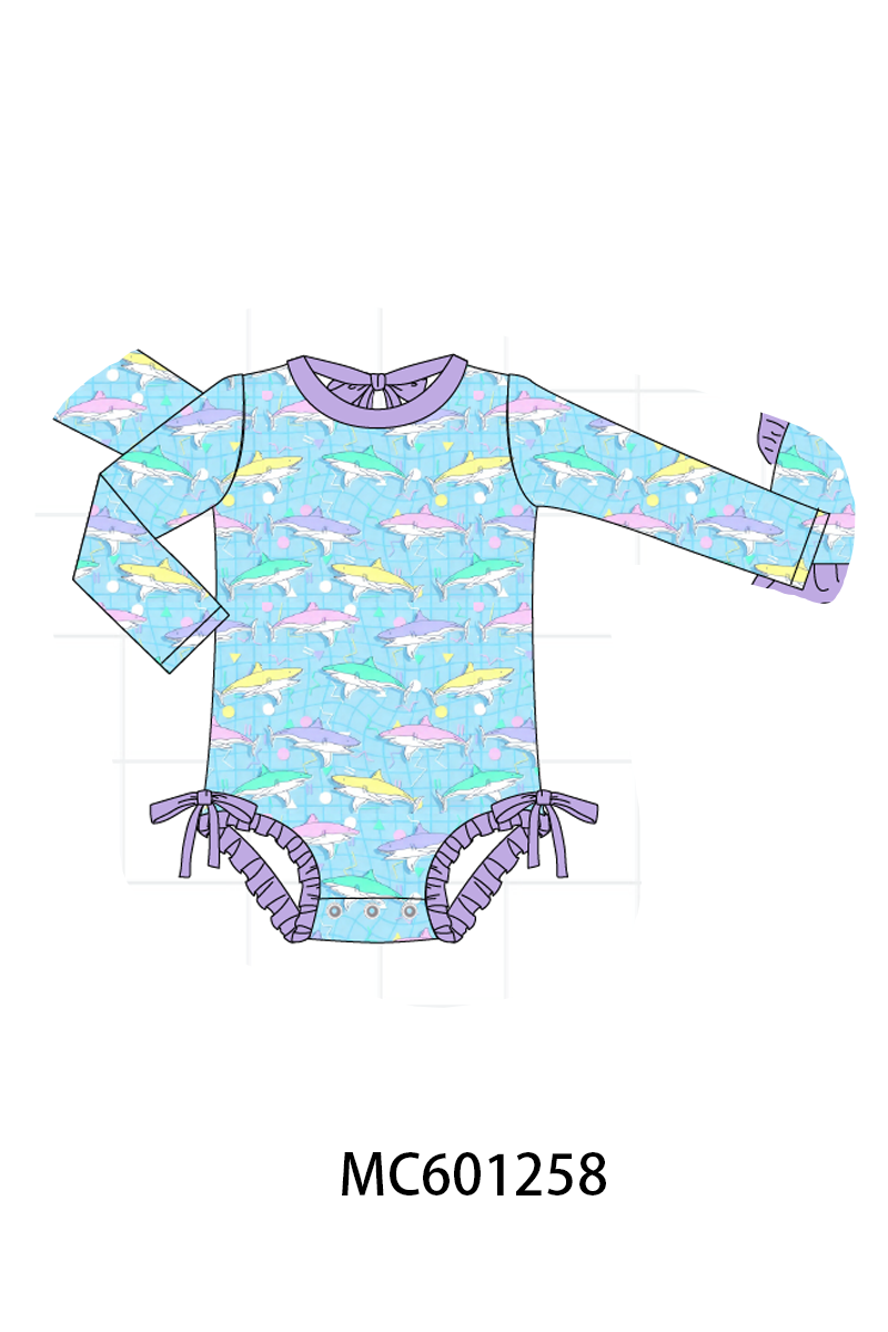 PO79 Blue shark ruffle swimsuit collection