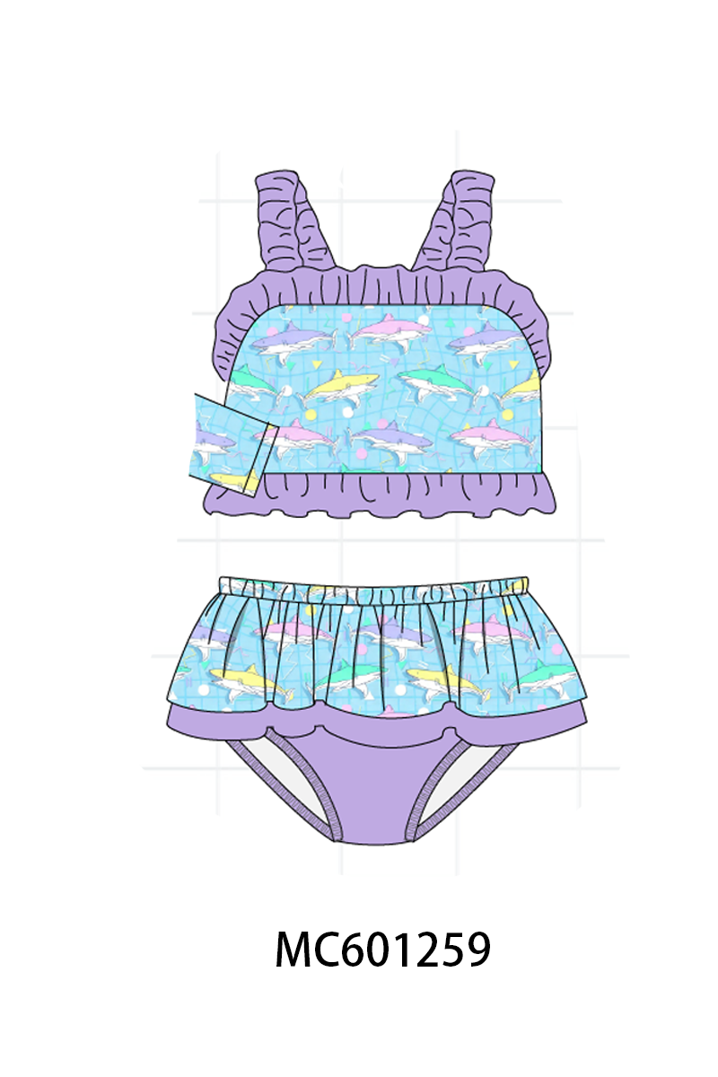 PO79 Blue shark ruffle swimsuit collection