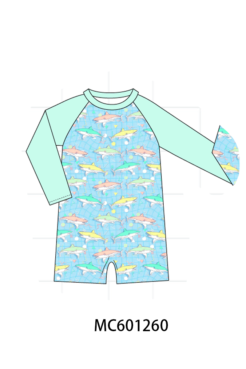 PO79 Blue shark ruffle swimsuit collection