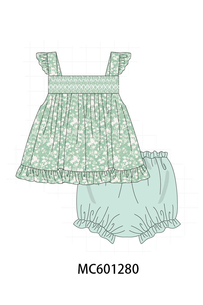 PO79 Sage floral smocked collection