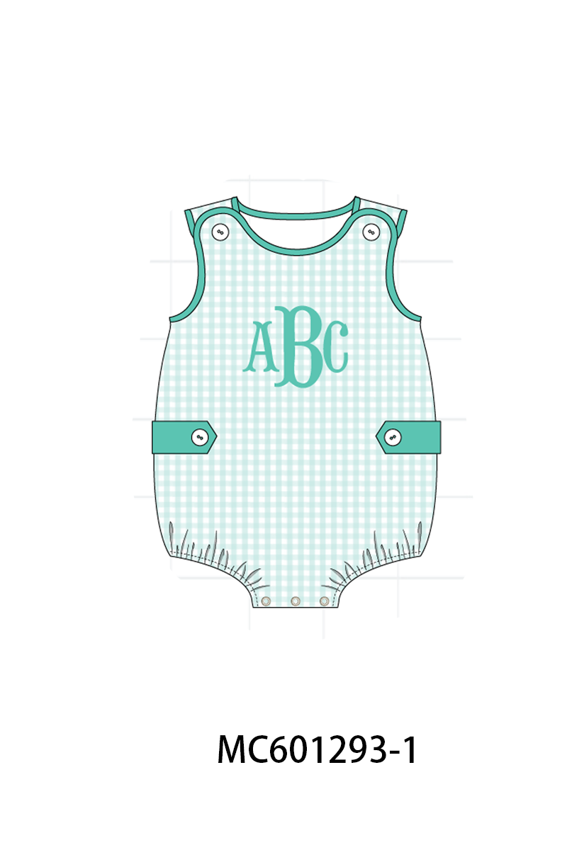 PO79 Green floral smocked gingham monogram collection