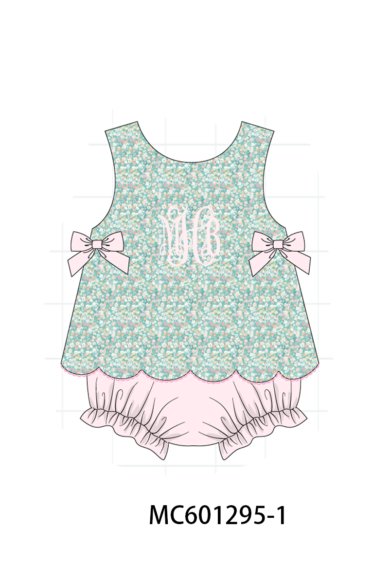 PO79 Green floral smocked gingham monogram collection
