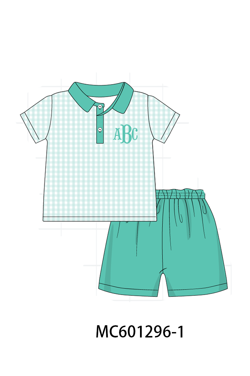 PO79 Green floral smocked gingham monogram collection