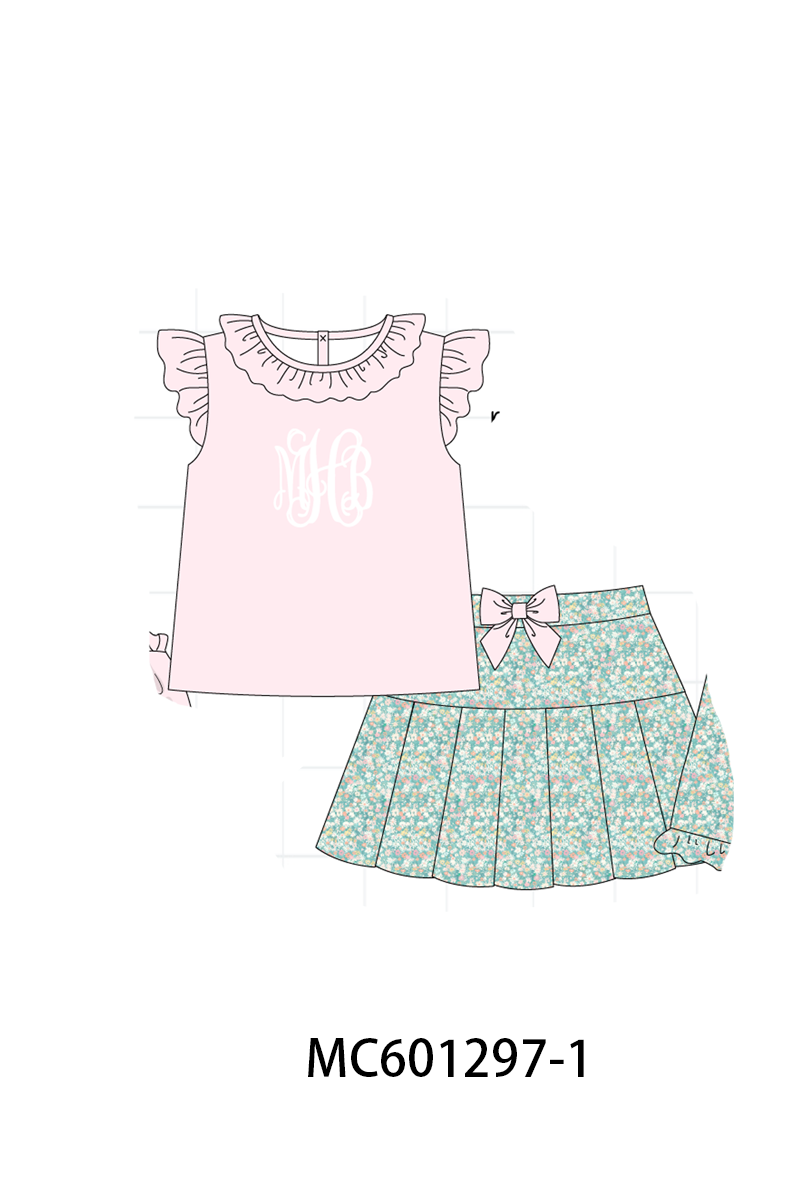 PO79 Green floral smocked gingham monogram collection