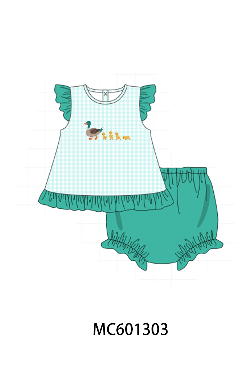 PO79 Green mallard embroidery gingham collection
