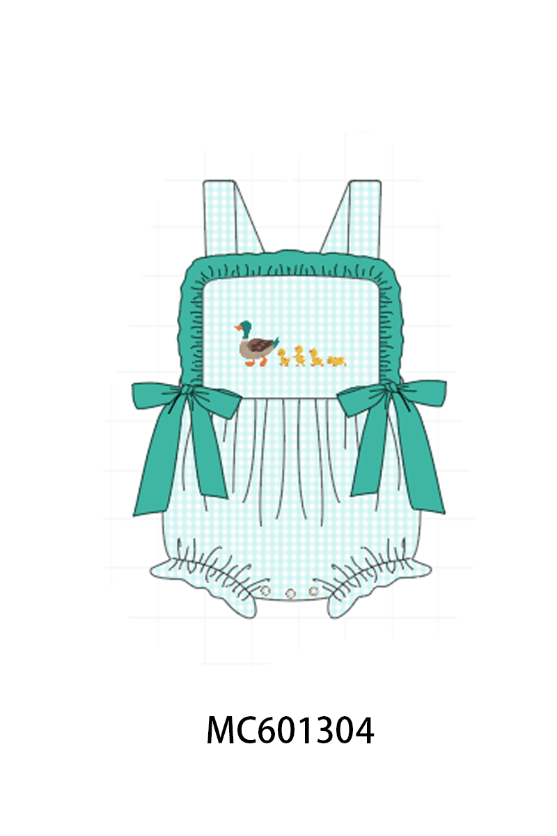 PO79 Green mallard embroidery gingham collection