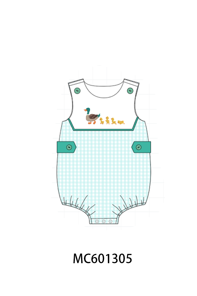 PO79 Green mallard embroidery gingham collection