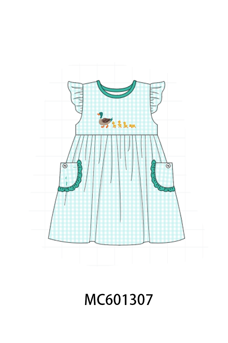 PO79 Green mallard embroidery gingham collection