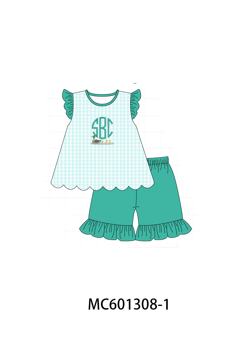 PO79 Green mallard monogram gingham collection