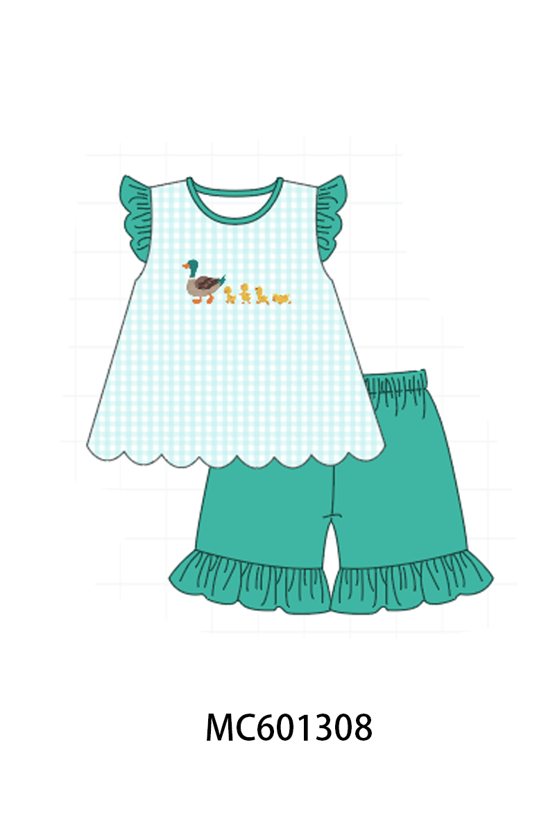 PO79 Green mallard embroidery gingham collection