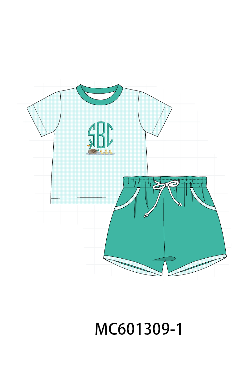 PO79 Green mallard monogram gingham collection