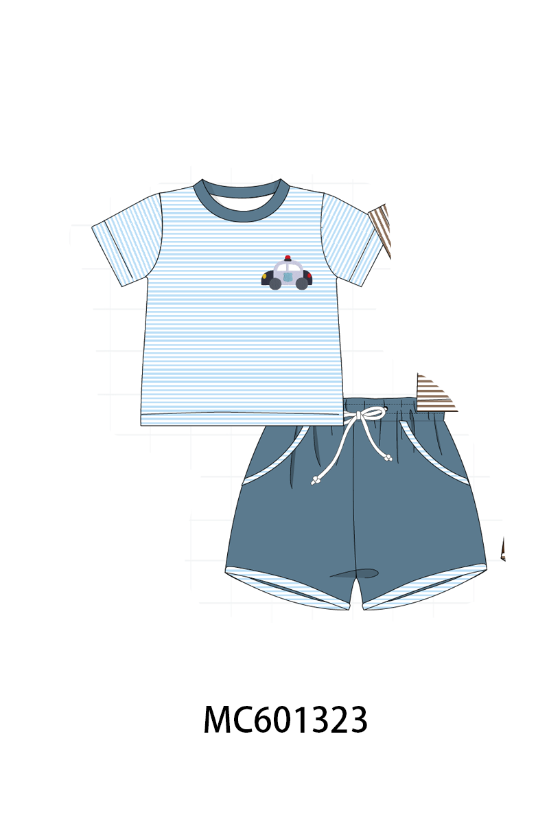 PO79 Stripe embroidery shorts set collection