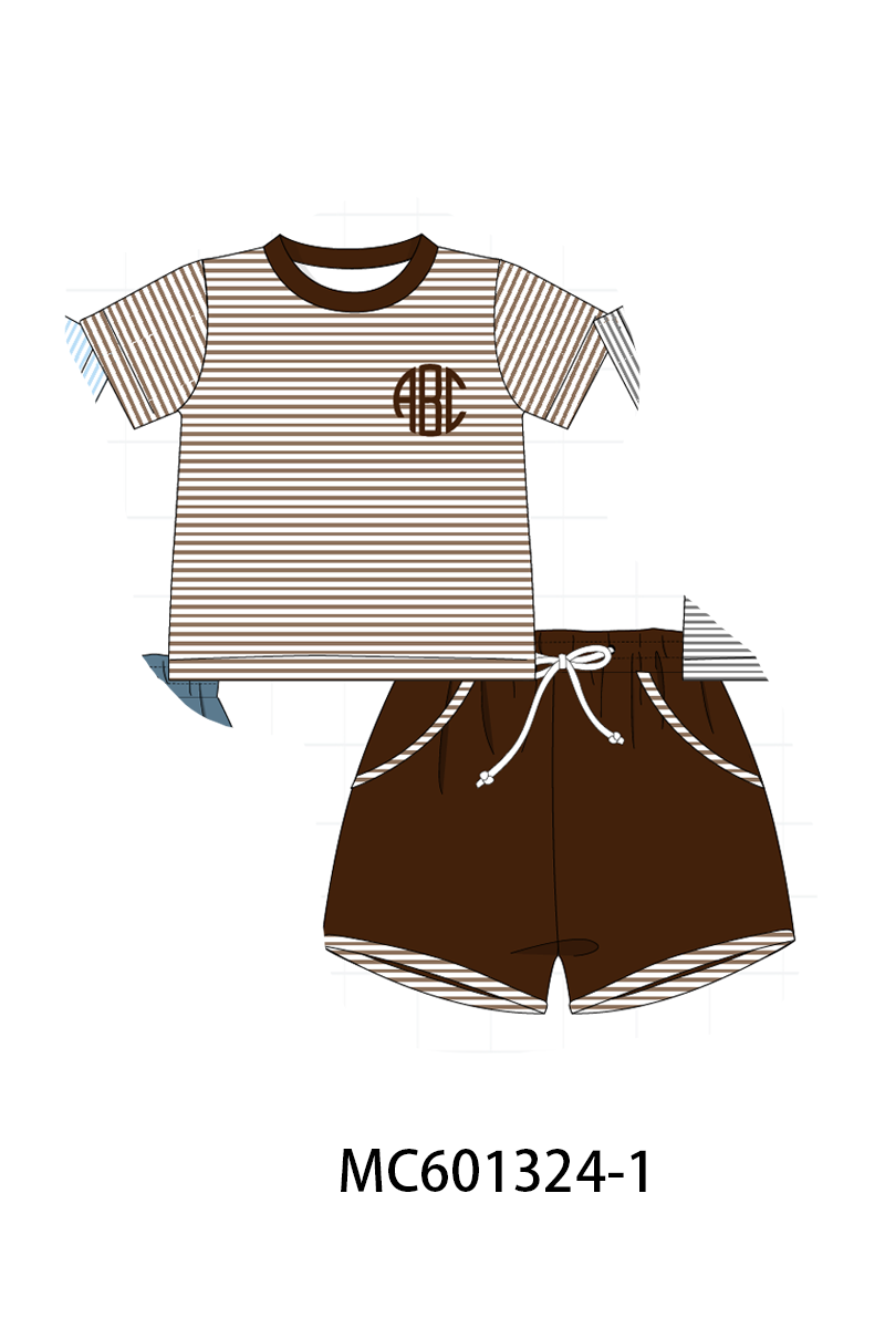 PO79 Simple stripe monogram embroidery shorts set collection