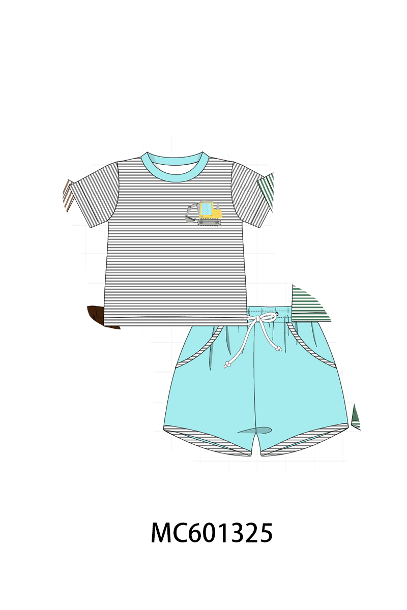 PO79 Stripe embroidery shorts set collection
