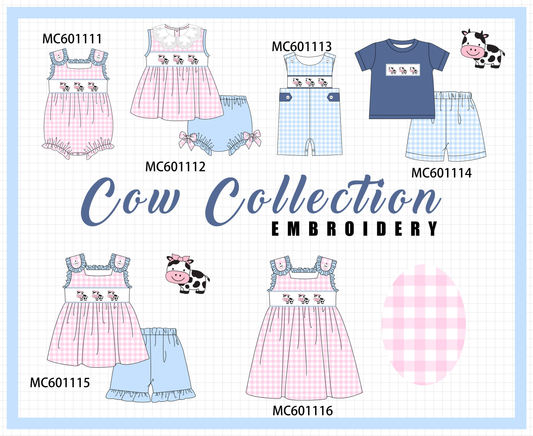 PO79 Pink&blue cow embroidery gingham collection