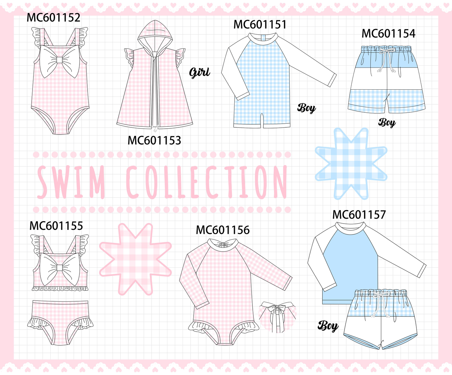 PO79 Pink&blue gingham ruffle swimsuit collection