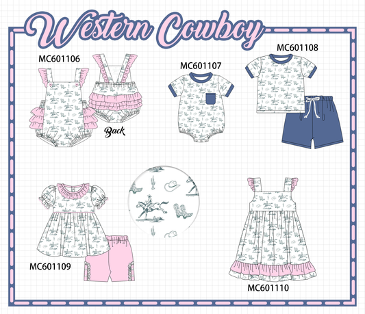 PO79 Pink&blue western cowboy print ruffle collection