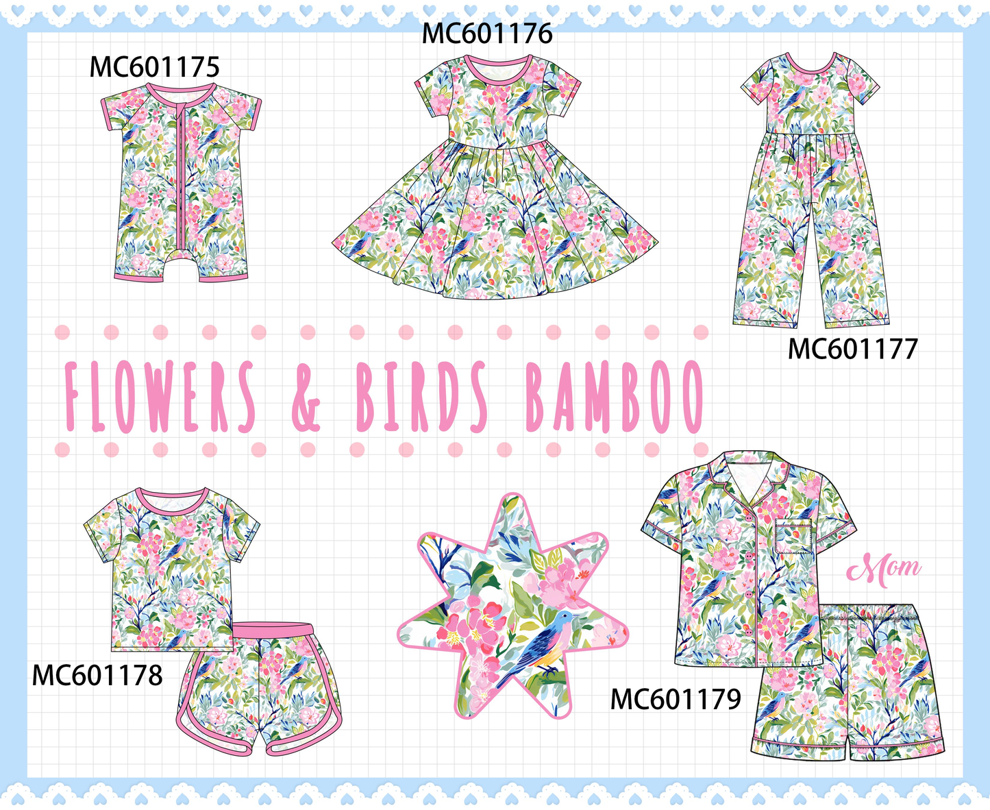 PO79 Pink floral birds print bamboo collection