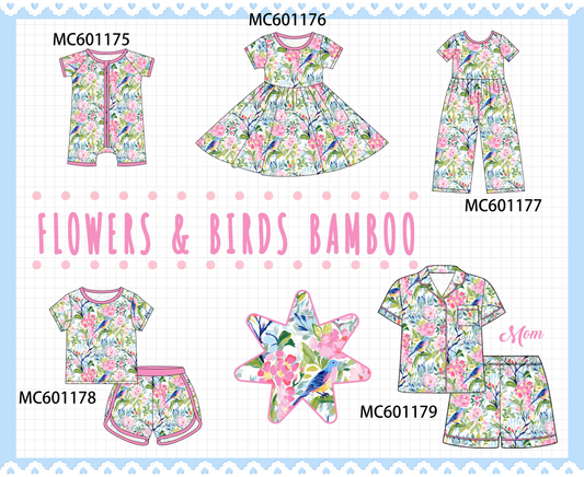 PO79 Pink floral birds print bamboo collection
