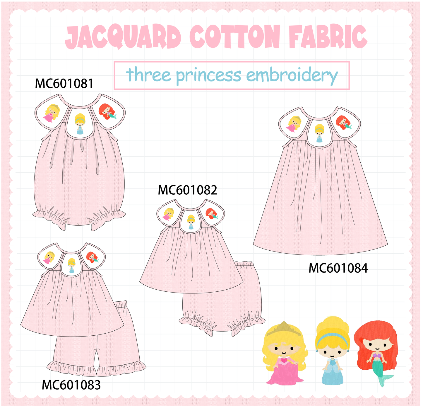 PO79 Pink jacquard princess embroidery collection